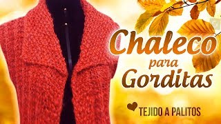 CHALECO PARA GORDITAS 2 TEJIDO A PALITOS ENG SUBS   Canela♥ [upl. by Ecirtahs]