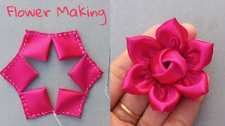 DIY How to make an adorable fabric rose flower in just few minutes  DIY Flower [upl. by Bengt675]