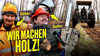 Baum fällen mit Kettensäge und Traktor Bauer Michel macht Holz I Hundert Hektar Heimat [upl. by Odragde134]