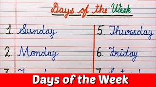 Sunday Monday  Days of the week  Days name  Sunday Monday spelling  Cursive Writing [upl. by Lowrie]