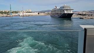 A lot of cruise ships at Marseille cruise ship port France Sailing from the port [upl. by Down]