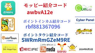 モッピー ポイントインカム ワラウ ECナビ ライフメディア ハピタス ちょびリッチ ポイントタウン げん玉 Tポイント ポイ活 ポイントサイト 陸マイラー 2024年8月5日 [upl. by Latterll570]