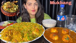 Eating Homemade Hyderabadi Chicken Biryani Egg Masala Curry Raita Salad Cold Drink  ASMR [upl. by Ruomyes]