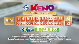 Tirage du midi Keno® du 18 novembre 2024  Résultat officiel  FDJ [upl. by Ogu84]