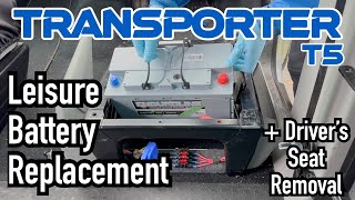 VW Transporter Leisure Battery Replacement Drivers Seat Removal Volkswagen T5 T51 T6 T61 T4 Camper [upl. by Rugen]