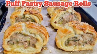 Puff Pastry Hand Made Sausage Rolls QuickVids chefarchiepie [upl. by Shaylah]