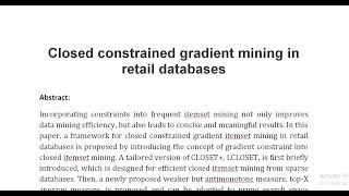 Closed constrained gradient mining in retail databases [upl. by Kiker]