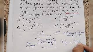 A particle is projected with velocity 𝑣0 along 𝑥𝑎𝑥𝑖𝑠 A damping force is acting on the particle [upl. by Eibot]