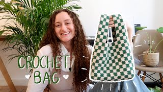 DIY checkered crochet tote bag  tutorial [upl. by Bennir345]