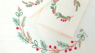 Beautiful Hand Embroidery Bedsheet  Christmas Wreath Embroidery Design [upl. by Notseh561]