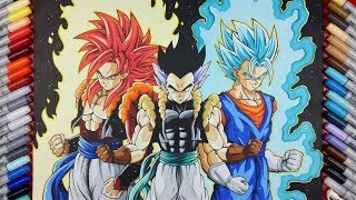 Drawing GOGETA SSj4 VEGITO SSj Blue amp Adult GOTENKS  TolgArt [upl. by Eulalee342]