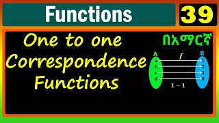 Functions  Lecture 39  One to one Correspondence Functions with detailed explanations  በአማርኛ [upl. by Eellah939]