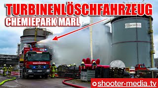 🚒 TURBINENLÖSCHFAHRZEUG WERKFEUERWEHR CHEMIEPARK MARL im EINSATZ 🚒  Riesen Wasserwerfer [upl. by Aleyam]