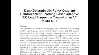 Deep Deterministic Policy Gradient Reinforcement Learning Based Adaptive PID Load Frequency Control [upl. by Anair]