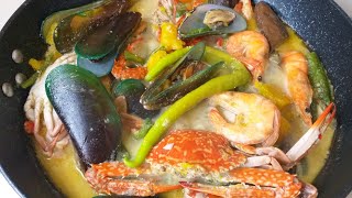 Ginataang gulay with seafoods easy recipe  Alimango hipon tahong with sitaw and kalabasa [upl. by Trahern385]