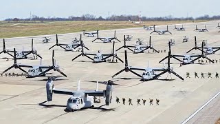 Massive Amount of US Transformer V22s Takeoff Together at Full Throttle [upl. by Aryad]