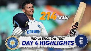 India Vs England 4th Test Day 3 Highlights 2024  Yashasvi Jaiswal 214 Runs In 236 Balls Highlights [upl. by Carilyn]