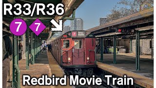 NYC Subway R33R36 Redbird Movie Train on the 7 Train at MetsWillets Point [upl. by Terra722]