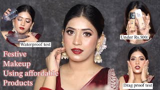 STEP BY STEP ✅ FESTIVE MAKEUP TUTORIAL  AFFORDABLE AND BUDGET FRIENDLY MAKEUP  DRAG PROOF TEST [upl. by Leipzig]