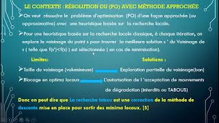 Méthodes dOptimisation Méthode de Recherche Tabou Principe de lAlgorithme Liste des Tabou Partie 1 [upl. by Ymaral]