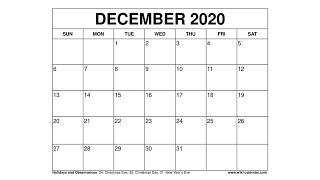 Free Printable December 2020 Calendar  WikiCalendarCom [upl. by Minica175]