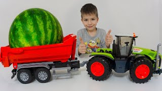 Kid Ride on Power Wheel Tractor Unboxing New Watermelon Truck [upl. by Adyaj]