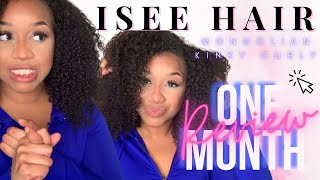 ISEE hair Review  Mongolian kinky curly hair 1 month update [upl. by Eus]