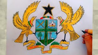 how to draw coat of arms of ghana I how to draw the coat of arms of ghana step by step [upl. by Grenville765]