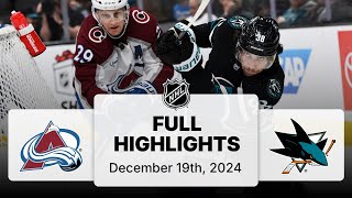 NHL Highlights  Avalanche vs Sharks  December 19 2024 [upl. by Eremaj]