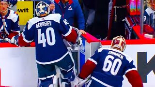 Alex Georgiev Gets 2 Minute Penalty for Unsportsmanlike Conduct and then Gets Pulled By Jared Bednar [upl. by Leuqim96]