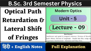 Optical Path Retardation and Lateral Shift of Fringes  BSc 3rd Semester Physics  Unit5  L09 [upl. by Antone]