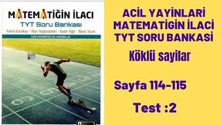 ACİL YAYINLARI MATEMATİĞİN İLACI TYT SORU BANKASI Köklü sayılar Test2 [upl. by Nivac952]