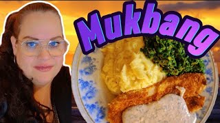 Mukbang  paneradfisk potatismos och spenat med dill och citronsås [upl. by Lena909]