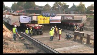 Wagenborg Nedlift Spoorviaduct Rijssen 600 ton inrijden SPMTs [upl. by Post]