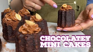 Mini Chocolate Cakes with Chocolate Ganache Frosting  Quick Easy Recipe  Using Canelés Mould [upl. by Heyman]