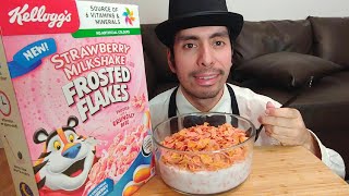 STRAWBERRY MILKSHAKE 🍓FROSTED FLAKES BREAKFAST CEREAL MUKBANG EATING SHOW REVIEW [upl. by Ennove]