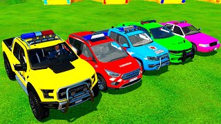 TRANSPORTING COLOR FORD POLICE MERCEDES VOLKSWAGEN FORD MUSTANG POLICE   Farming Simulator 22 [upl. by Revilo]