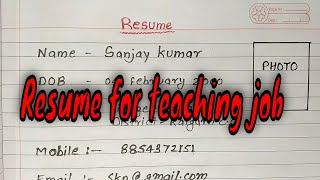 Resume for teacher job  for government and private teacher [upl. by Donell]