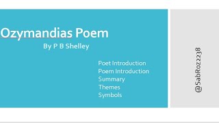 Ozymandias Poem By P B Shelley  Shelley Introduction Poem Introduction Summary Themes amp Symbols [upl. by Persas]