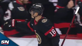 Senators Tim Stutzle Blasts OneTimer From Slot Past Oilers Stuart Skinner [upl. by Yarvis122]