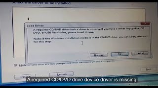 A required CDDVD drive device driver is missing for Windows 7 installation [upl. by Llenahs139]