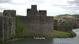 Caerphilly Castle Caerphilly Castell Caerffili Fortification Fremantle stock footage E18R60 006 [upl. by Daugherty]