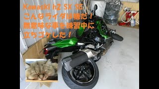 Kawasaki H2 SX SE・こんなライダーは嫌だ！サイドスタンドを払ってバイクに跨る練習中に立ちゴケした！ [upl. by Ranitta452]