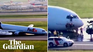 Pilot climbs from window after Boeing cargo plane crash lands at Istanbul airport [upl. by Airuam]