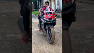 Little boy rides R15yamaha r15 r15v3 reels status trending shorts shortsfeed bike video [upl. by Elocaj]