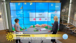 Här tränas bäckenbotten i livesändning – Med nytt snippspel  Nyhetsmorgon TV4 [upl. by Panter]