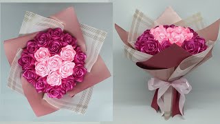 DIY  How to Make a Bouquet of Roses With Satin Ribbons Easy  Wrapping a Round Flower Bouquet [upl. by Yrian]