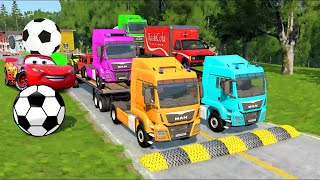 Double Flatbed Trailer Truck vs Speedbumps Train vs Cars  Tractor vs Train BeamngDrive 001 [upl. by Inoliel367]