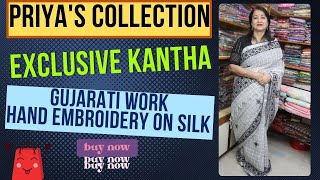 Exclusive Kantha  Gujarati Work Hand Embroidery On Silk  Epi314 Priyas Collection [upl. by Llerret109]