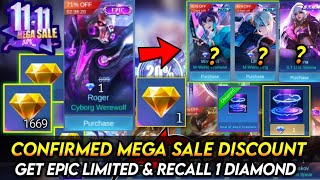 CONFIRMED MEGA SALE 1111 DISCOUNT GET EPIC LIMITED SKIN AND RECALL EFFECT  PROMO DIAMOND ML 2023 [upl. by Portland]